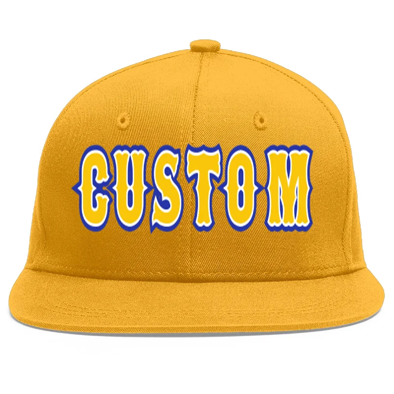 Waterproof baseball caps-Custom Gold Gold-White Flat Eaves Sport Baseball Cap