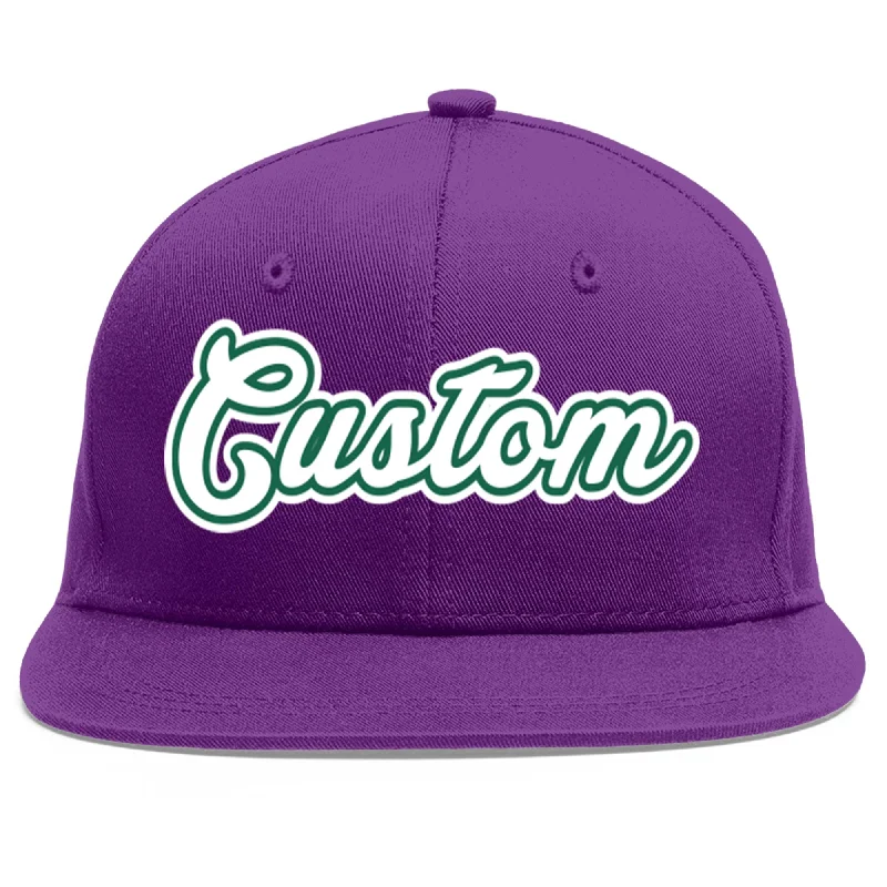 Stylish and functional baseball caps-Custom Purple White-Kelly Green Flat Eaves Sport Baseball Cap