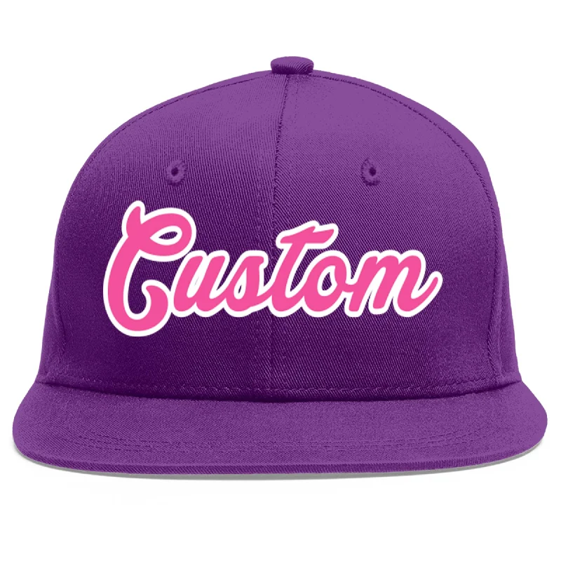 Baseball caps for hiking and trekking-Custom Purple Pink-White Flat Eaves Sport Baseball Cap