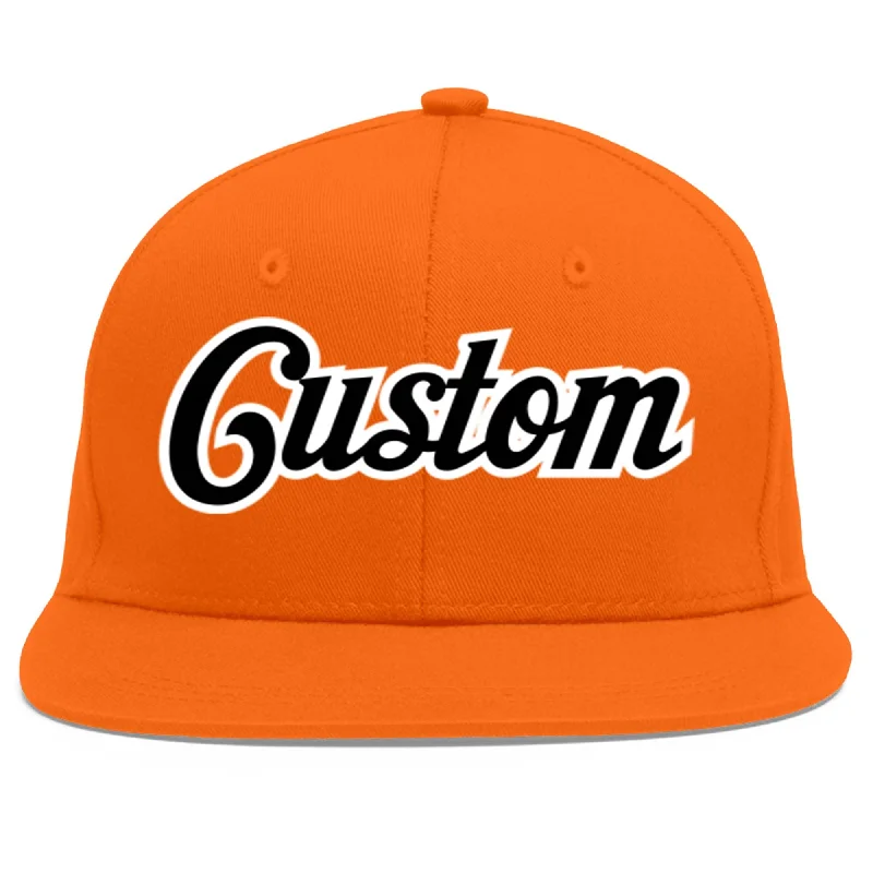 Baseball cap sun protection level-Custom Orange Black-White Flat Eaves Sport Baseball Cap