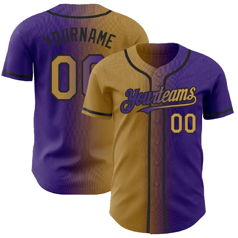 Baseball jerseys with the best fit for athletes-Custom Purple Old Gold-Black Authentic Gradient Fashion Baseball Jersey