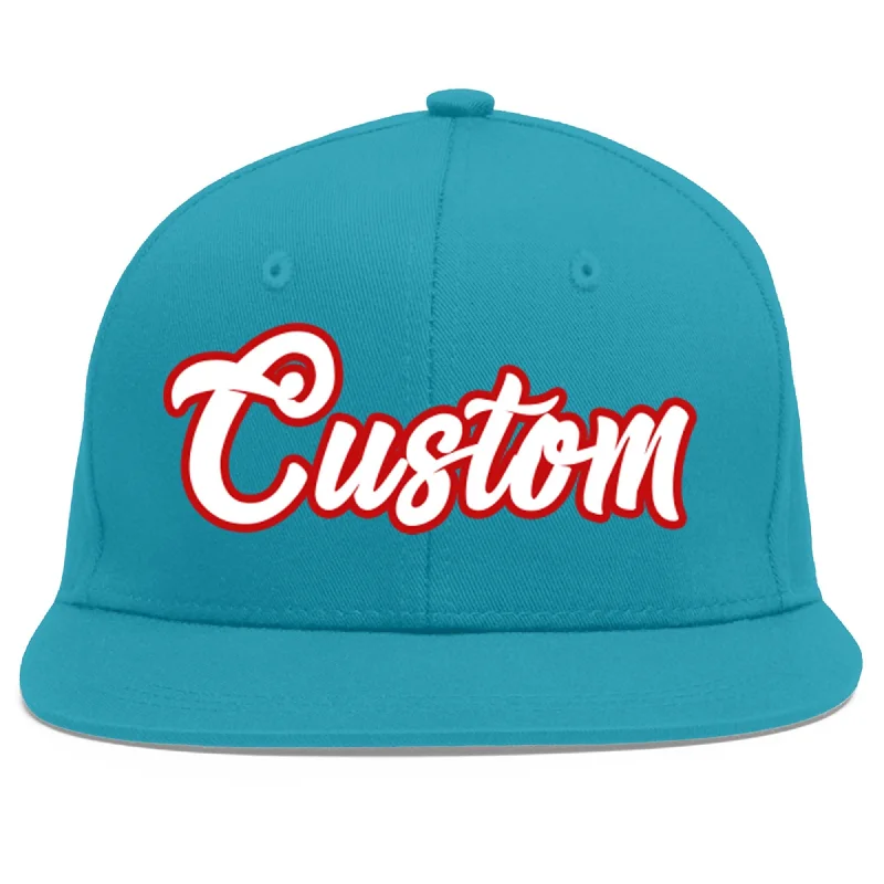 Baseball cap fabric comfort-Custom Aqua White-Red Flat Eaves Sport Baseball Cap