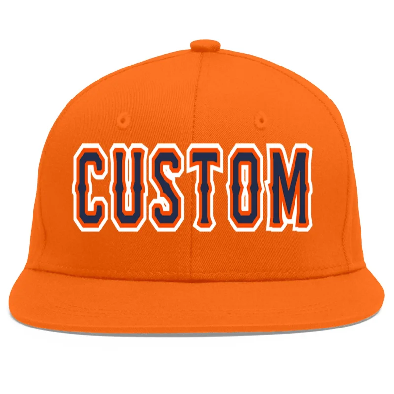 Baseball caps with logos-Custom Orange Navy-Orange Flat Eaves Sport Baseball Cap