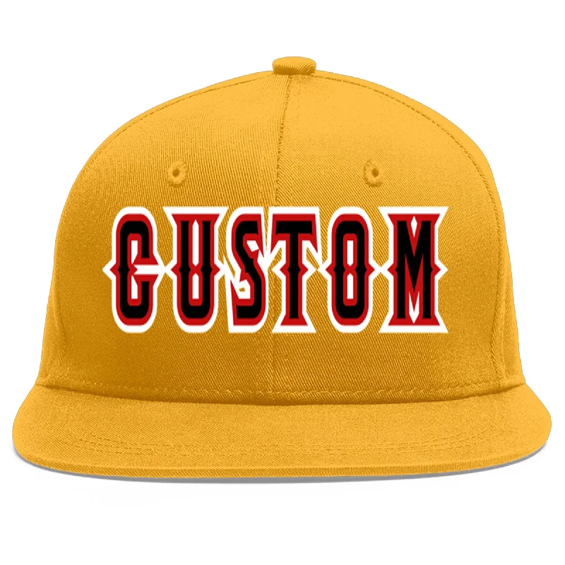 Versatile baseball cap styles-Custom Gold Black-Red Flat Eaves Sport Baseball Cap