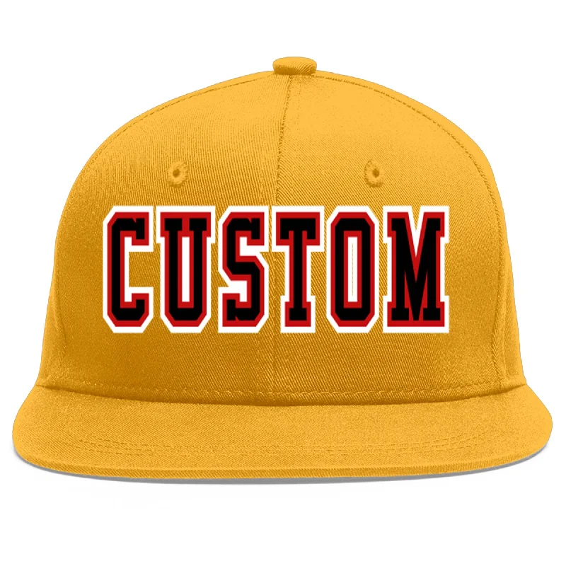 Durability of baseball caps-Custom Gold Black-Red Flat Eaves Sport Baseball Cap