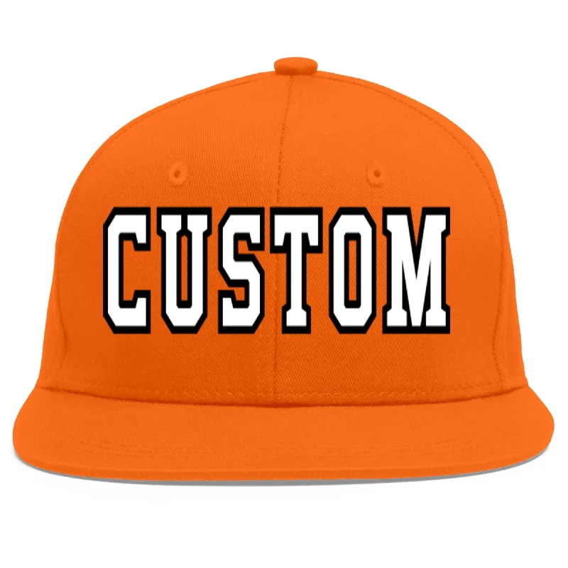 Top baseball cap brands-Custom Orange White-Black Flat Eaves Sport Baseball Cap