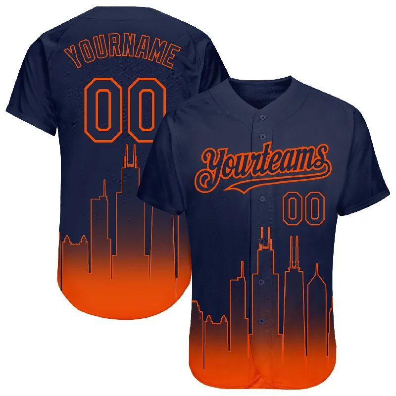 High-performance baseball jerseys for competitive players-Custom Navy Orange 3D Chicago City Edition Fade Fashion Authentic Baseball Jersey