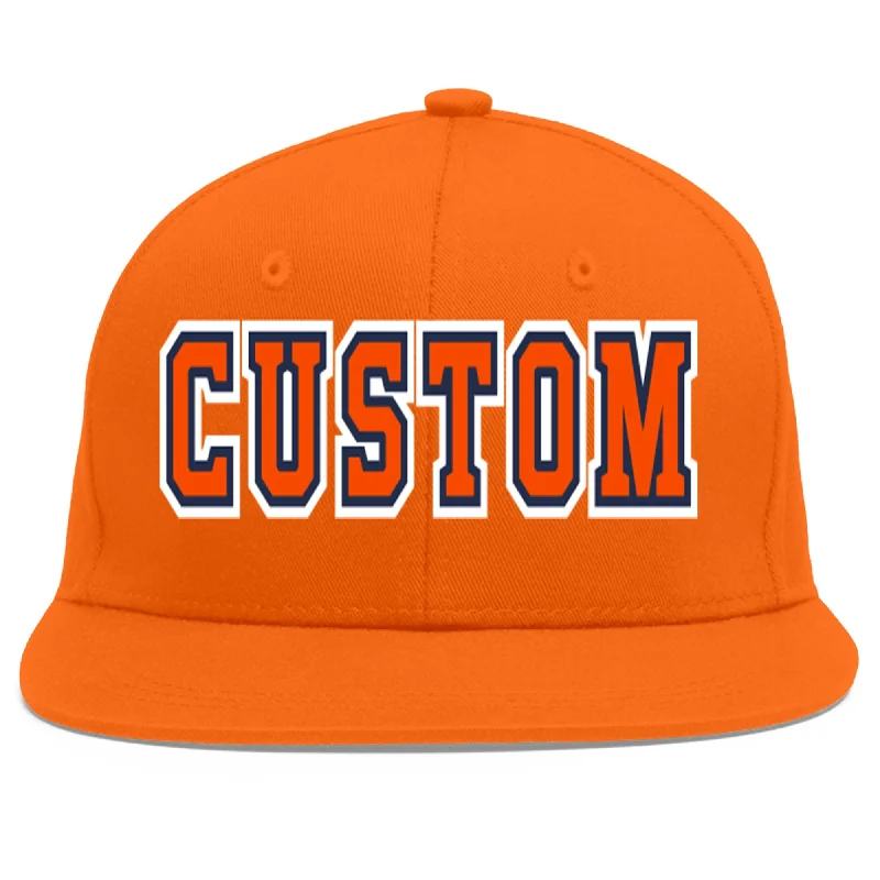 Baseball caps for running and cycling-Custom Orange Orange-Navy Flat Eaves Sport Baseball Cap