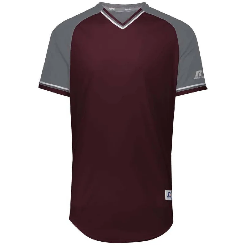 Personalized baseball jerseys with names and numbers-Classic Maroon-Steel V-Neck Jersey