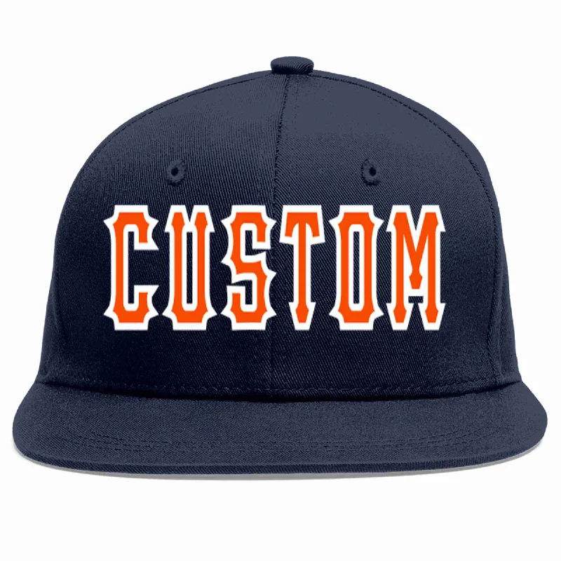 Top baseball cap brands-Custom Navy Orange-White Casual Sport Baseball Cap