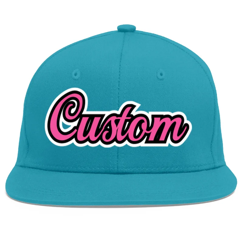 Baseball cap style for personal flair-Custom Aqua Pink-Black Flat Eaves Sport Baseball Cap