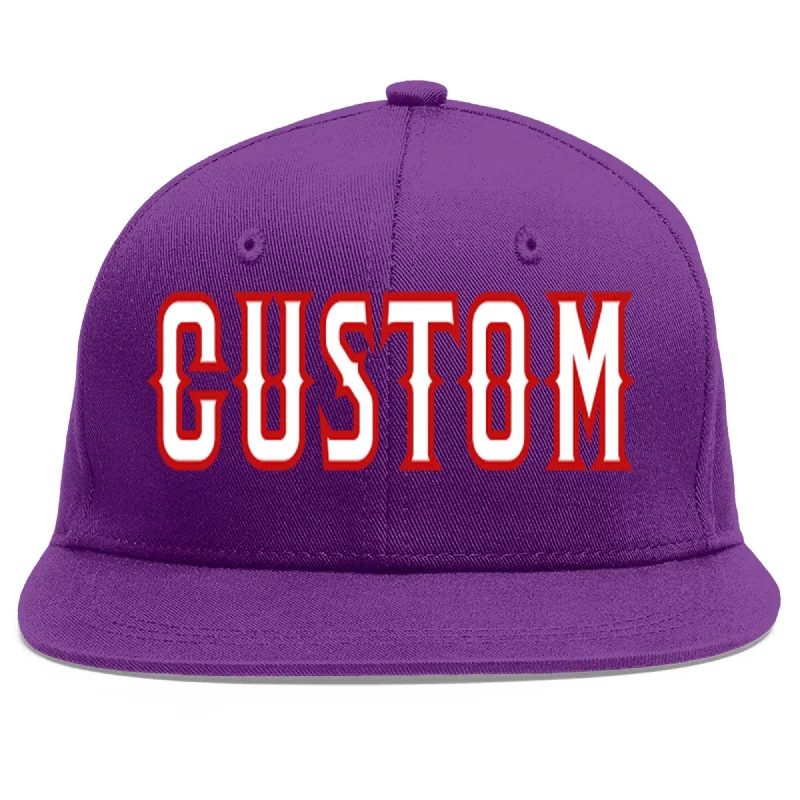 Comfort of everyday baseball caps-Custom Purple White-Red Flat Eaves Sport Baseball Cap