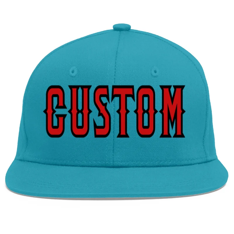 Windproof and breathable baseball caps-Custom Aqua Red-Black Flat Eaves Sport Baseball Cap