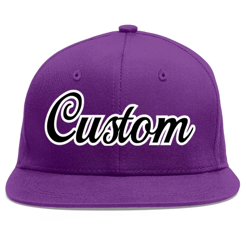 Adjustable baseball caps-Custom Purple Black-White Flat Eaves Sport Baseball Cap