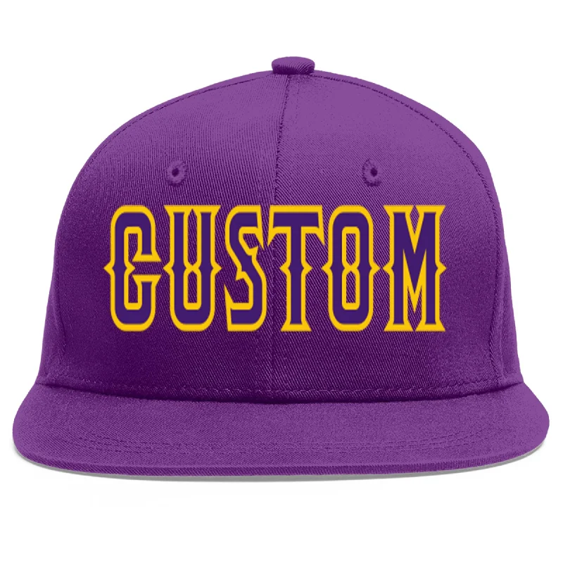 Windproof and breathable baseball caps-Custom Purple purple-Gold Flat Eaves Sport Baseball Cap