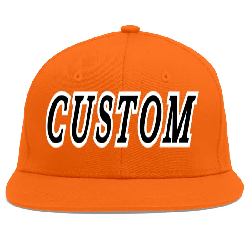 Baseball caps for hiking and trekking-Custom Orange Black-White Flat Eaves Sport Baseball Cap