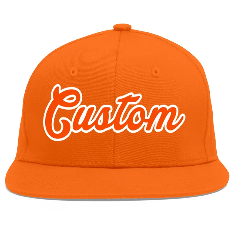 Pairing baseball caps with sportswear-Custom Orange Orange-White Flat Eaves Sport Baseball Cap