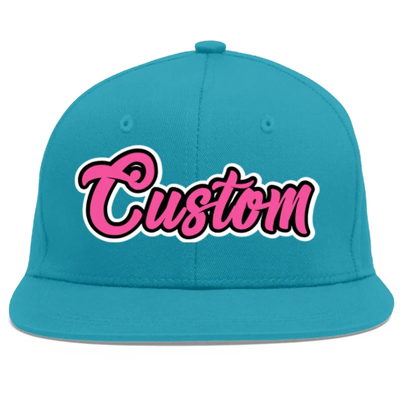 Versatile baseball cap styles-Custom Aqua Pink-Black Flat Eaves Sport Baseball Cap