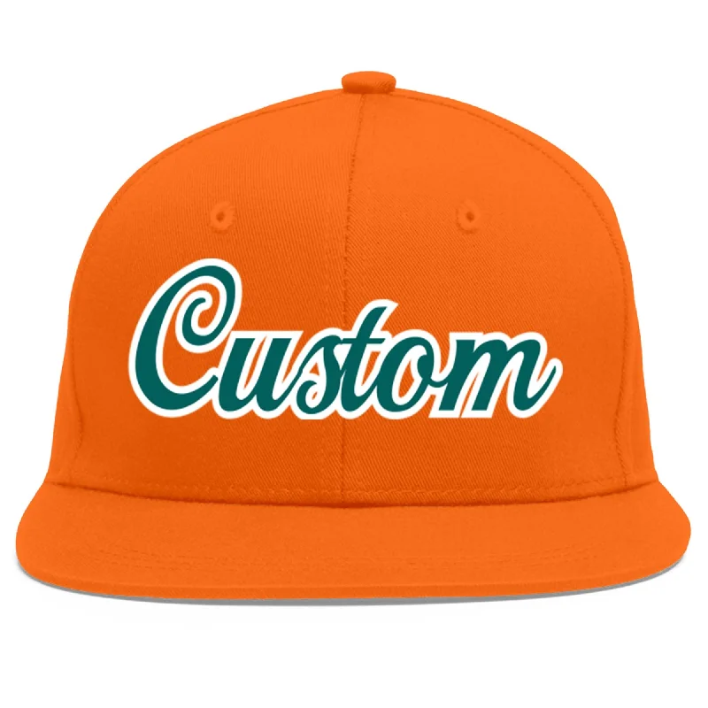 Embroidered logo baseball caps-Custom Orange Aqua-White Flat Eaves Sport Baseball Cap