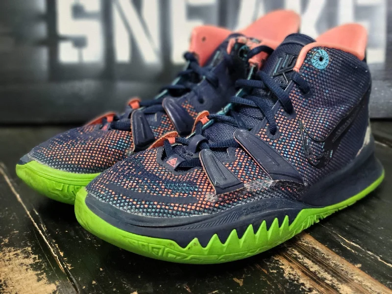 Best basketball shoes for flat feet-Nike Kyrie 7 Navy Blue/Lime Green/Orange Basketball Shoes CQ9326-401 Men 8