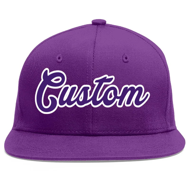 Adjustable strap baseball caps-Custom Purple purple-White Flat Eaves Sport Baseball Cap