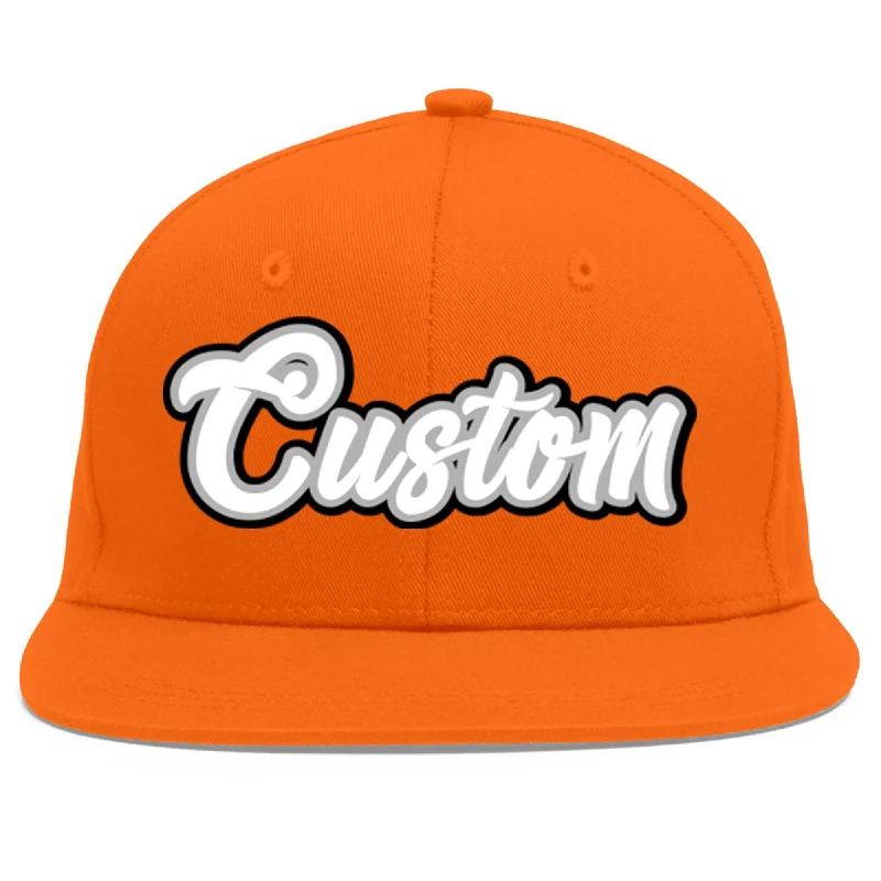 Top baseball cap brands-Custom Orange White-Gray Flat Eaves Sport Baseball Cap