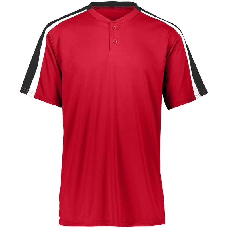 Baseball jerseys with bold color designs for standout style-Power Plus 2 Button Jersey Red with Black-White