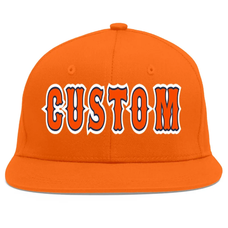 Baseball caps for sun protection-Custom Orange Orange-Navy Flat Eaves Sport Baseball Cap