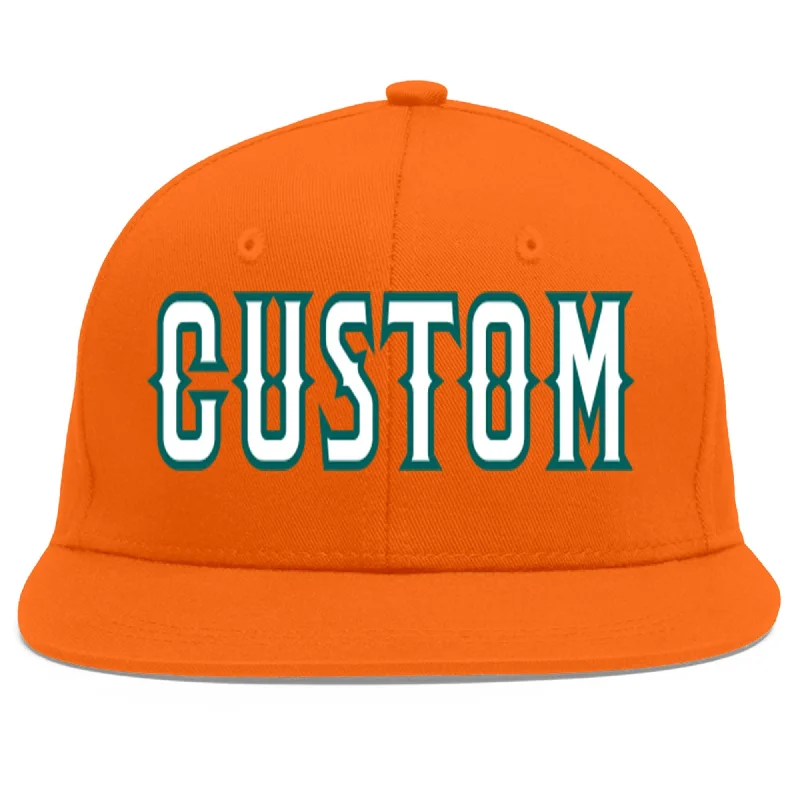 Durability of baseball caps-Custom Orange White-Aqua Flat Eaves Sport Baseball Cap