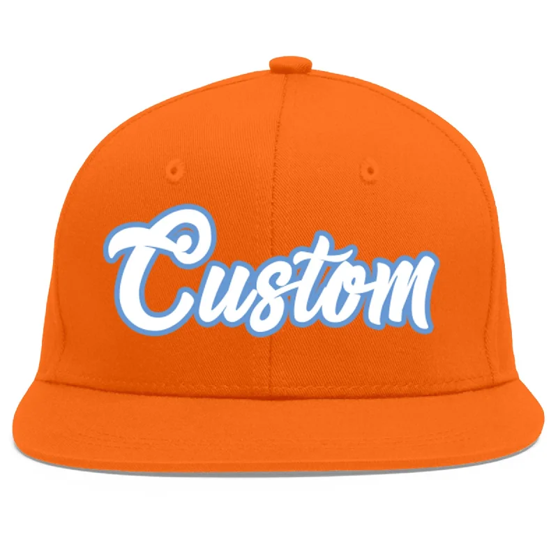 Baseball cap sizing guide-Custom Orange White-Light Blue Flat Eaves Sport Baseball Cap