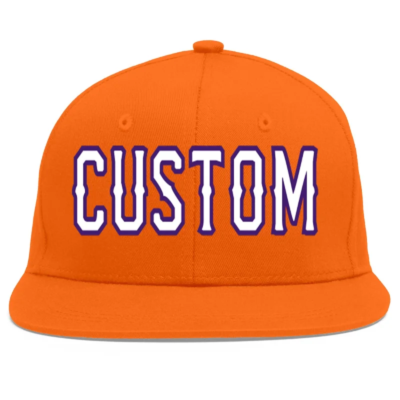 Lightweight baseball caps-Custom Orange White-purple Flat Eaves Sport Baseball Cap