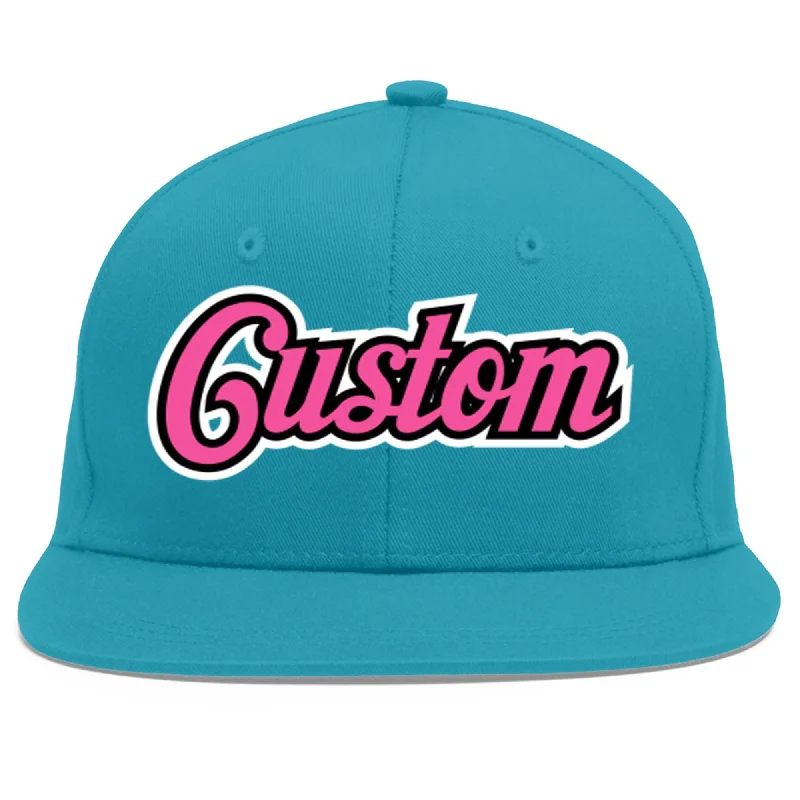 Baseball cap sizing guide-Custom Aqua Pink-Black Flat Eaves Sport Baseball Cap