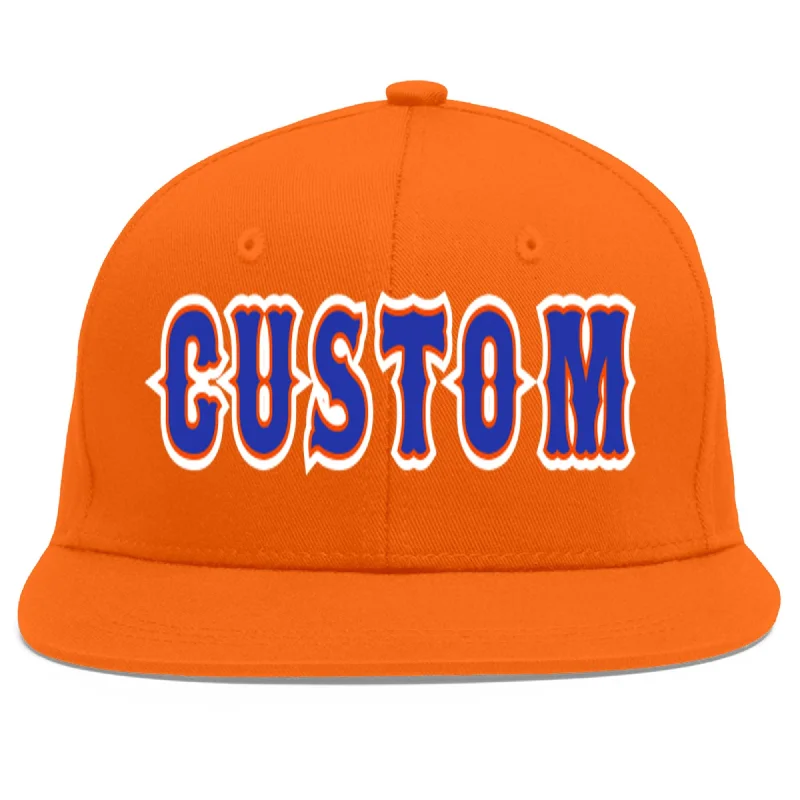 Baseball caps for team sports-Custom Orange Royal-Orange Flat Eaves Sport Baseball Cap