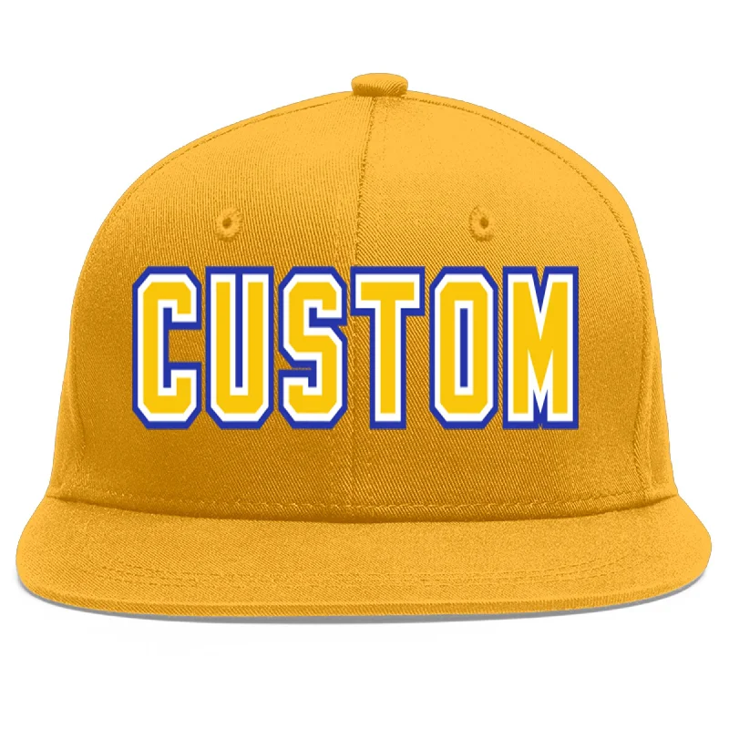 Everyday wear baseball caps-Custom Gold Gold-White Flat Eaves Sport Baseball Cap