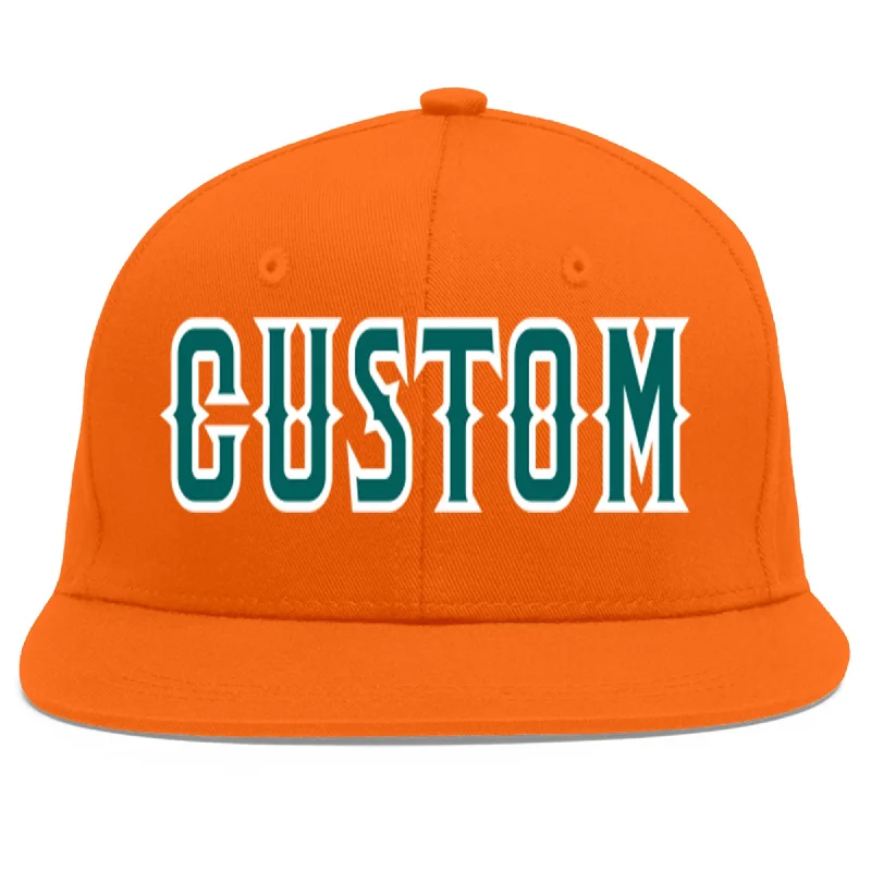 Baseball cap material comparison-Custom Orange Aqua-White Flat Eaves Sport Baseball Cap