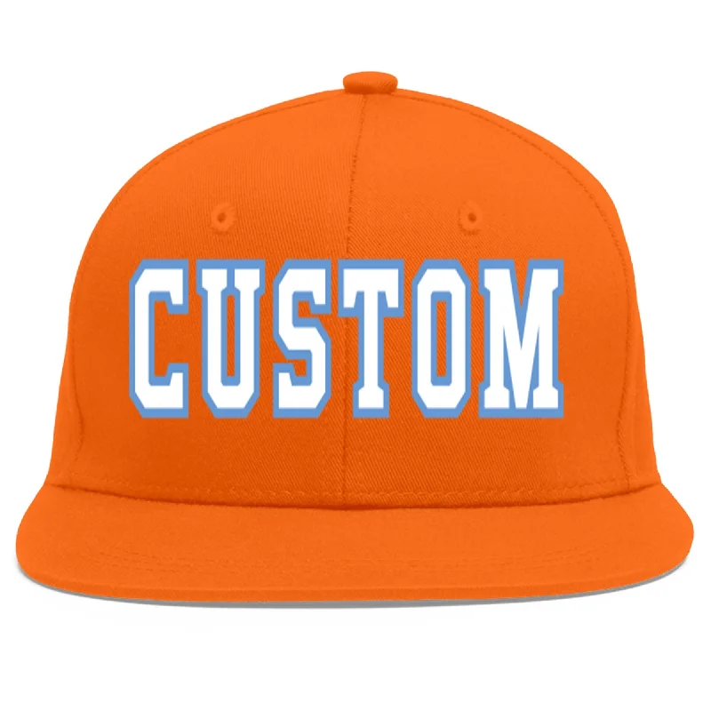 Baseball cap fit for extended wear-Custom Orange White-Light Blue Flat Eaves Sport Baseball Cap