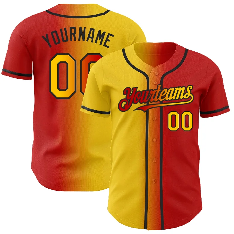 Custom-designed baseball jerseys for event giveaways-Custom Red Yellow-Black Authentic Gradient Fashion Baseball Jersey