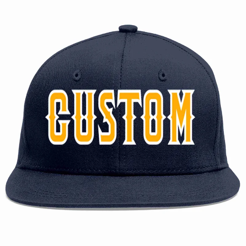 Baseball cap with hoodie pairing-Custom Navy Yellow-White Casual Sport Baseball Cap