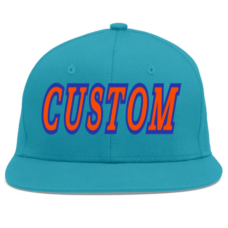 Popular baseball cap trends-Custom Aqua Orange-Royal Flat Eaves Sport Baseball Cap