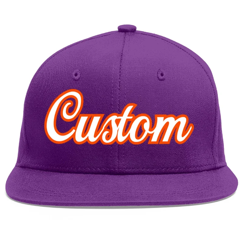 Baseball caps for fall and winter-Custom Purple White-Orange Flat Eaves Sport Baseball Cap