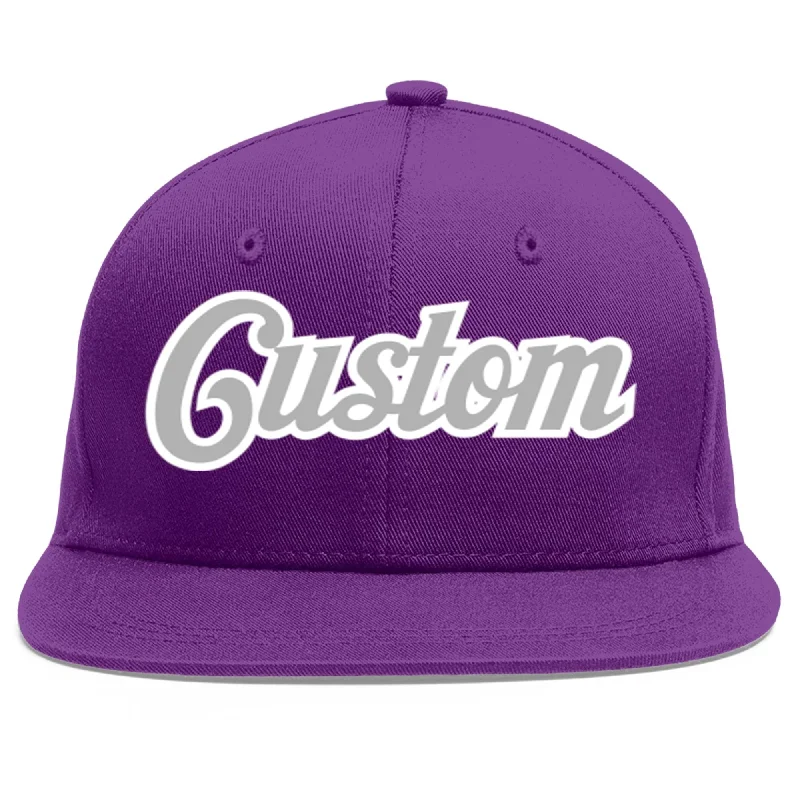 Baseball caps with flexible design-Custom Purple Gray-White Flat Eaves Sport Baseball Cap