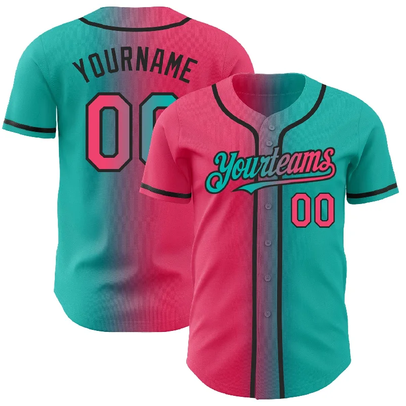 Baseball jerseys for sports camps and coaching events-Custom Aqua Neon Pink-Black Authentic Gradient Fashion Baseball Jersey