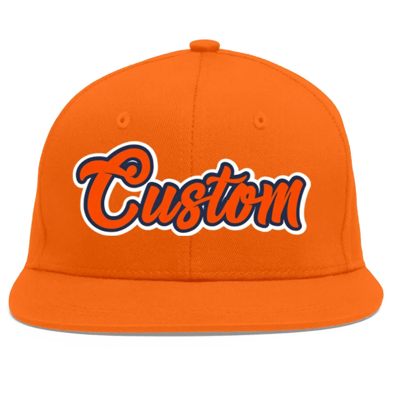 Baseball caps for extreme sports-Custom Orange Orange-Navy Flat Eaves Sport Baseball Cap