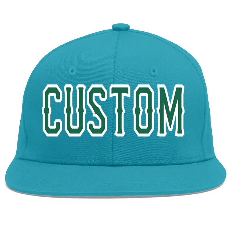 Pairing baseball caps with sports shirts-Custom Aqua Kelly Green-White Flat Eaves Sport Baseball Cap