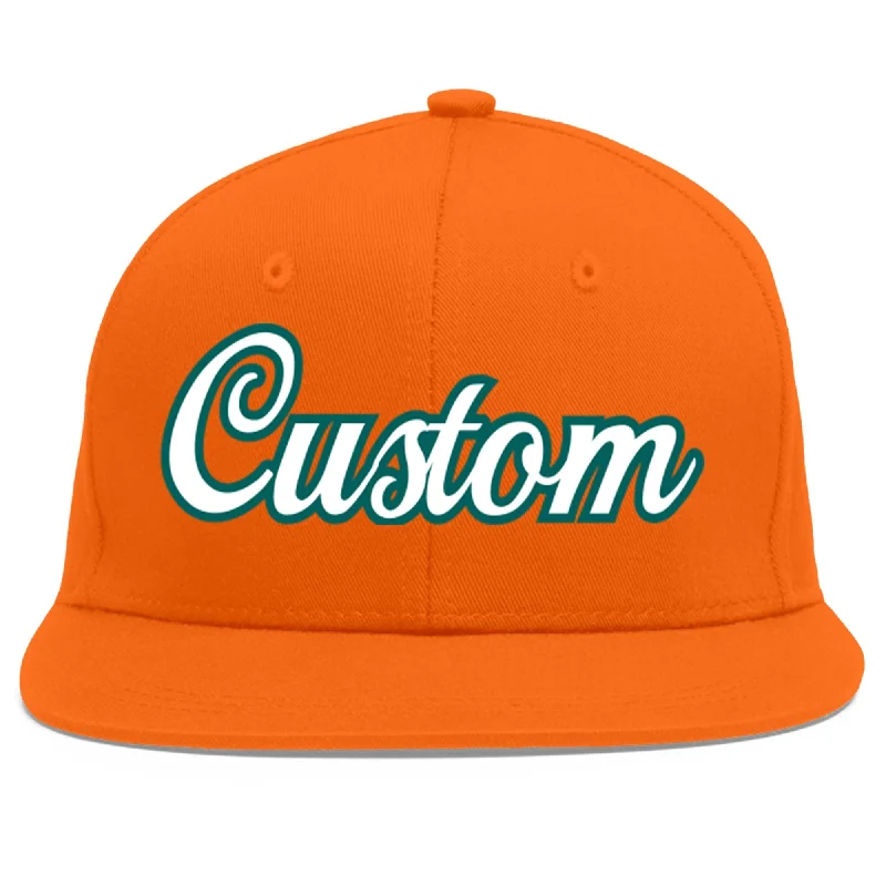 Comfort and design balance in baseball caps-Custom Orange White-Aqua Flat Eaves Sport Baseball Cap