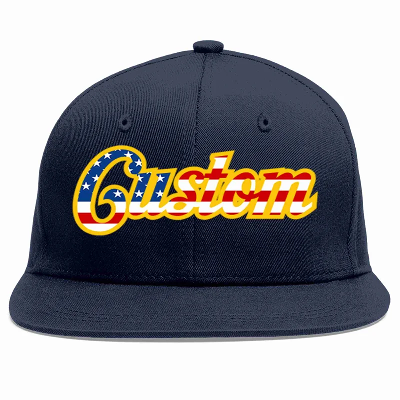 Baseball caps for casual wear-Custom Navy Vintage USA Flag-Gold Casual Sport Baseball Cap