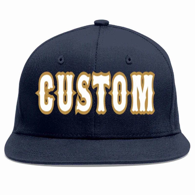 Protective features of baseball caps-Custom Navy White-Old Gold Casual Sport Baseball Cap