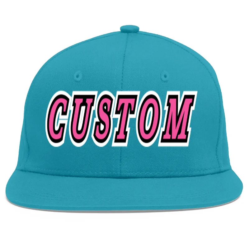 Baseball cap fabric comfort-Custom Aqua Pink-Black Flat Eaves Sport Baseball Cap