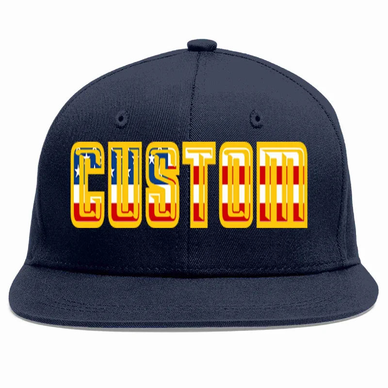 All-season baseball caps-Custom Navy Vintage USA Flag-Gold Casual Sport Baseball Cap