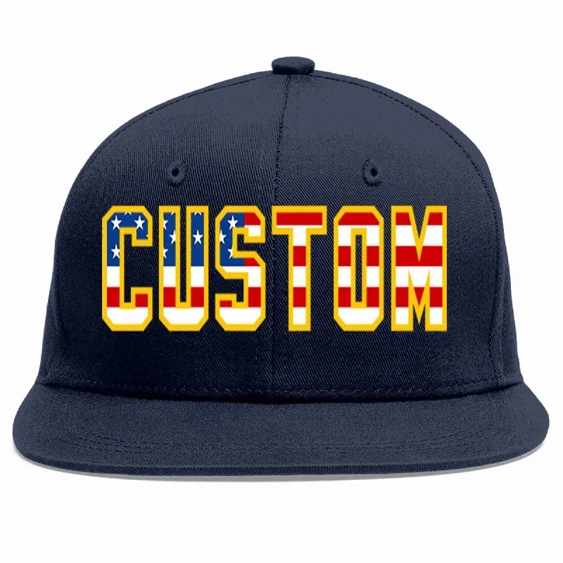 Baseball caps for outdoor adventures-Custom Navy Vintage USA Flag-Gold Casual Sport Baseball Cap